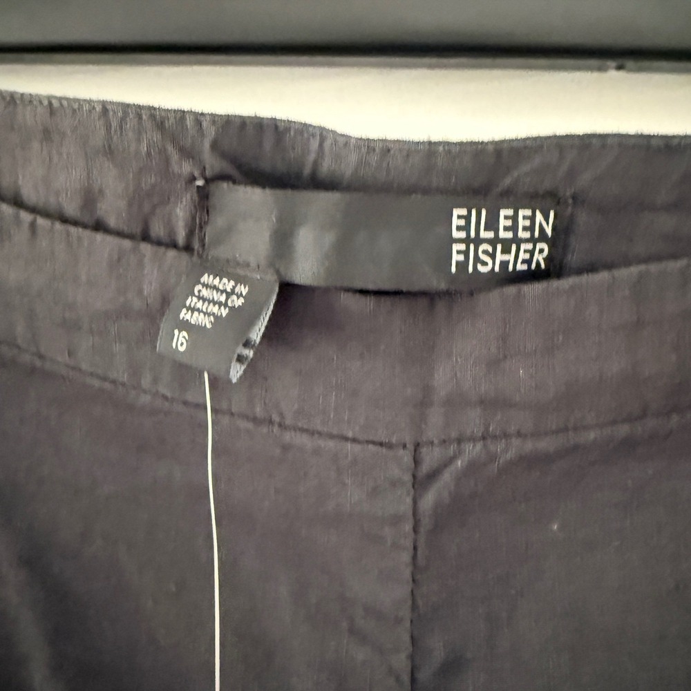 Eileen Fisher Graphite Linen Viscose Stretch Straight Leg Pants 16 Plus 16W Gray
